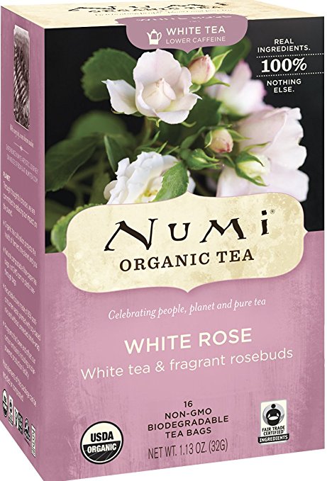 Numi Organic Tea White Rose, Full Leaf White Tea, 16-Count non-GMO Tea Bags