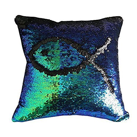Reversible Sequins Mermaid Pillow Cases 4040cm with magic mermaid sequin (mermaid green and black)