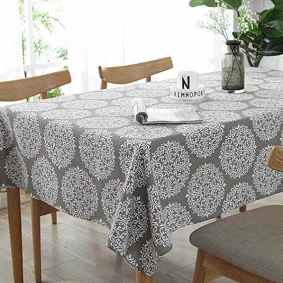Bringsine Cotton Linen Fashion Baroque Style Printed Washable Tablecloth Vintage Oblong Dinner Picnic Table Cloth Home Decoration（Rectangle/Oblong, 55 x 71 Inch）