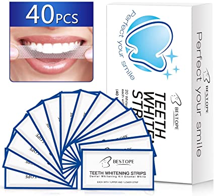 Teeth Whitening Strips(40Pcs),BESTOPE Tooth Whitener Kit with Professional Dental Treatment, Tooth Enamel Safe Non Slip Adhesive & Non Peroxide (40 Count)