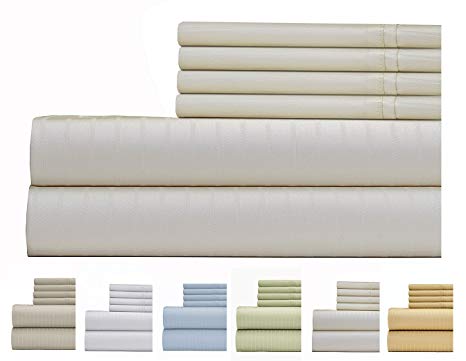 Weavely 700 Thread Count Cotton Rich Bed Sheet, Pin Stripe 6 Piece Bedding Sheet Set, Hotel Quality Sheet Set with 2 Extra Bonus Pillow Cases, 15 inch Elastic Deep Pocket Fitted Sheet - King - Ivory