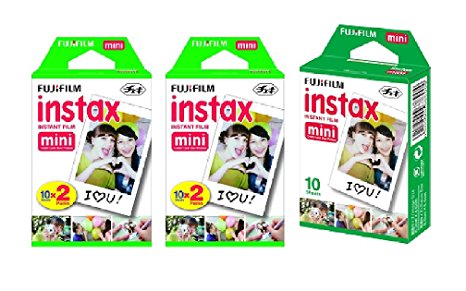 Fujifilm Instax Mini Instant Film, 5 Pack BUNDLE Includes Qty 2 Instax Mini Twin 10 Sheets x 2 packs = 40 Sheets   Instax Mini Single 10 Sheets: Total 50 Pictures