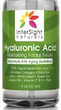 TOP RATED Hyaluronic Acid Serum by InterSight with Vitamin C and E MSM Green Tea Jojoba Oil Aloe - 100 Pure Hyaluronic Acid - Best Organic and Vegan Anti Aging Moisturizer Liquid - 1000x Hydration