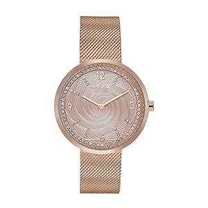 Sonata Poze Quartz Analog Rose Gold Dial Mesh Strap Watch for Women-SP80064WM01W