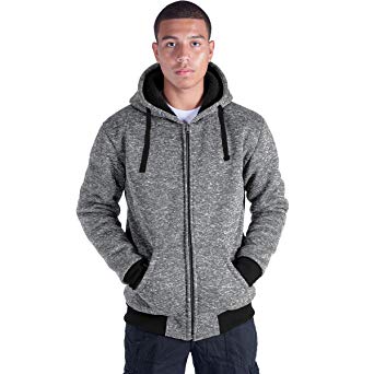 Eurogarment Plus Size S-5XL Marled Heavyweight Fleece Hoodie for Men Sherpa Lined Full Zip Up Long Sleeve Winter Jacket Coat