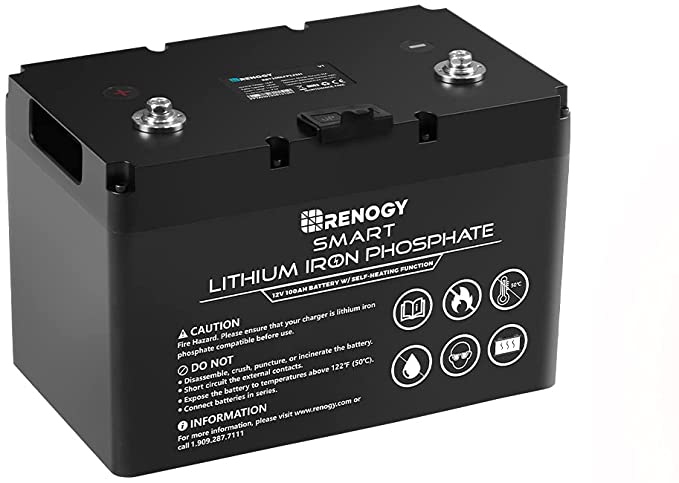 Renogy 12V Lithium Battery 100Ah LiFePO4 Deep Cycle Battery Smart Lithium Iron Phosphate Battery Rechargeable Battery, 4000  Life Cycles, for Camping RV Marine Trailer, Self-Heating