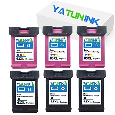 YATUNINK Remanufactured Ink Cartridge Replacement for HP 63XL Black 63XL Color Ink Cartridges for HP Envy 4520 4512 4516 Officejet 4650 3830 3833 4655 Deskjet 1112 2130 2131 3630 3633(6 Pack)