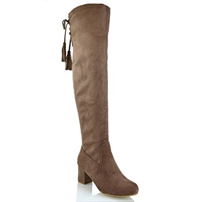 Essex Glam Womens Faux Suede Over The Knee High Lace Up Boots