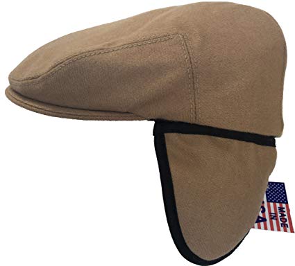 Headchange Made in USA Herringbone or Solid Ear Flap Ivy Cap Winter Hat 100% Wool