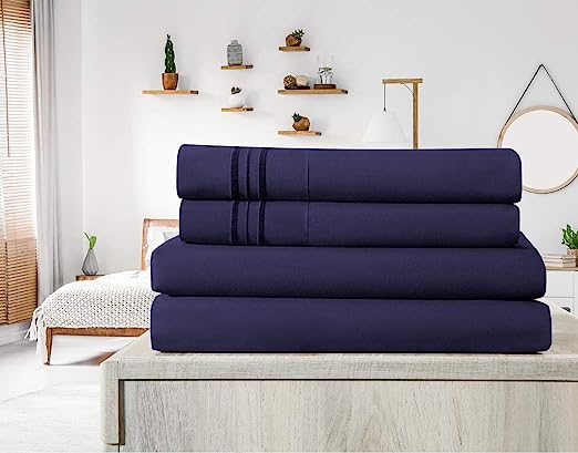 Elif Twin XL Extra Long Size Bed Sheets Set – Cooling Bedding Sets, Extra Soft - Deep Pocket, Machine Washable, Easy Care - Wrinkle Free and Fade Resistant - 3 Piece Bedding (Navy Blue, Twin XL)