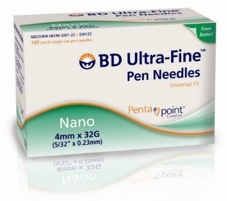 BD Nano Ultra-Fine Penta Point Sterile Pen Needles 4mm x 32G 100 Units