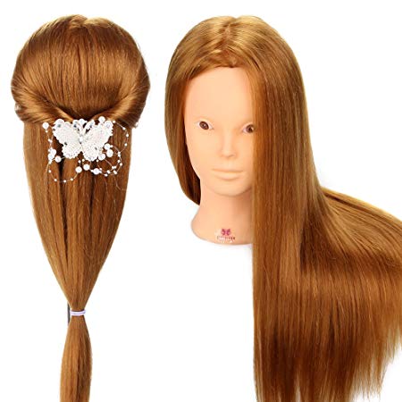 Neverland Professional 22" 65% Real Hair Hairdressing Equipment Styling Head Doll Mannequin Training Head Tools Braiding Cutting Student Practice Makeup Model with Clamp