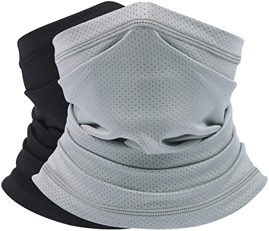 BOGI Summer Neck Gaiter,2Pack Balaclava Windproof Face Scarf Cover Bandanas Tube for Men Women Motorcycle Hiking Climb Hunting(Black Grey)