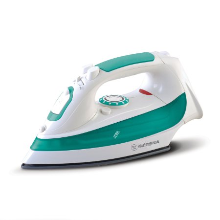 Westinghouse Steam Iron with 7.4-Ounce Water Tank, 1200 watts, 3-Way Auto-Off Safety Function, White with Green Accents