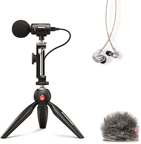 Shure Portable Videography Bundle with SE215 Earphones and MV88  Video Kit including Digital Stereo Condenser Microphone
