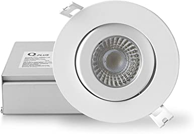 QPLUS 4 Inch Airtight Eyeball Gimbal LED Recessed Lighting with Junction Box/Canless Downlight, 10 Watts, 750lm, Dimmable, Energy Star and cETLus Listed (3000k Warm White, 4 Pack)