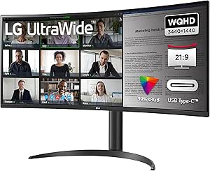 LG UltraWide 21:9 Curved QHD Monitor 34WR55QC-B - 34 Zoll, HDR10, PBP-Modus, OnScreen Control, AMD FreeSync, 100Hz, USB-C, Höhenverstellung (110mm) - Schwarz