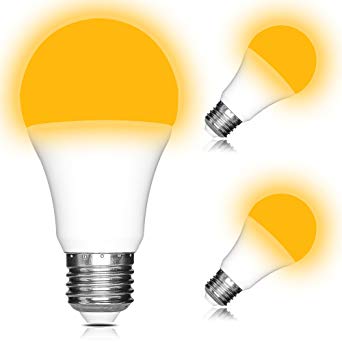Yellow LED Bug Light Bulb 7W, 60W Light Bulbs Equivalent, Dusk to Dawn Smart Sensor LED Bulbs, 7W E26 Yellow LED 2000k, Auto on/Off, 600 Lumens, Non-Dimmable, Pack of 2