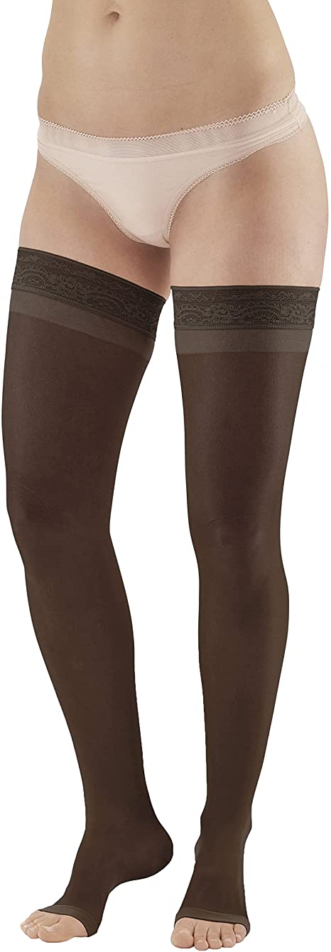 Ames Walker AW Style 45 Sheer Support 15 20mmHg OT Thigh Highs w/Band Black