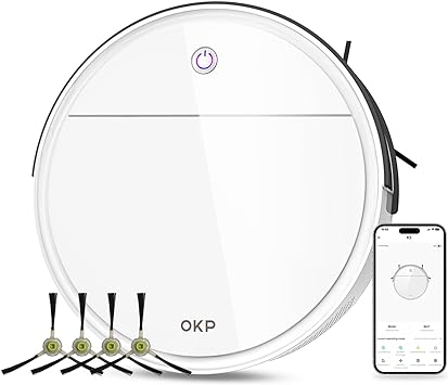 OKP Robot Vacuum Cleaner, WiFi/App/Alexa Robotic Vacuum Cleaner with Schedule, Small Automatic Self-Charging Vacuum Cleaners for Flood Carpet Pet Hair