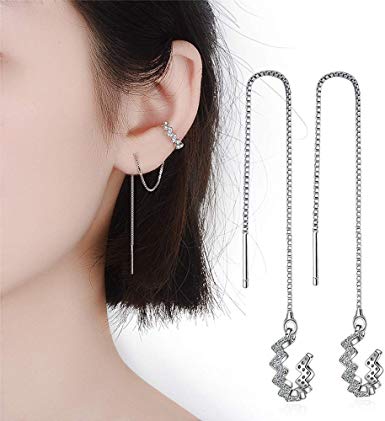 Tassel Earrings Silver Wave Cuff Earrings Wrap for Women Threader Earrings