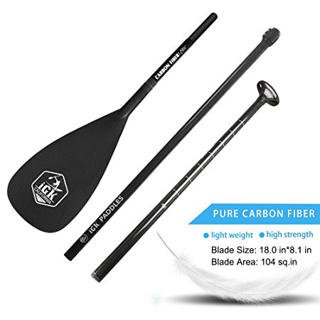 Pure Carbon Fiber SUP Paddle 3-Piece Adjustable Stand Up Paddle with Free Deluxe Paddle Bag