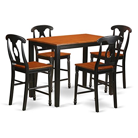 East West Furniture YAKE5-BLK-W 5 Piece Counter Height High Top Table and 4 Bar Stools with Backs Set
