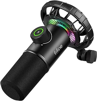 FIFINE RGB Dynamic Microphone for PC, with Tap-to-Mute Button and Volume Knob, USB Computer Microphone with 3.5mm Headphone Jack for Podcast, Streaming, Gaming, Recording - K658