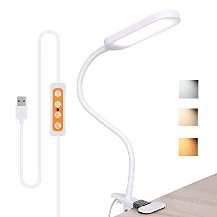 HARMIEY Clip On Reading Light,54 LED Eye-Care Dimmable Desk Clamp Lamp with 3 Color Temperature Brightness Adjustable Flexible Gooseneck Bed Light for Study, Reading and Relaxing (White)