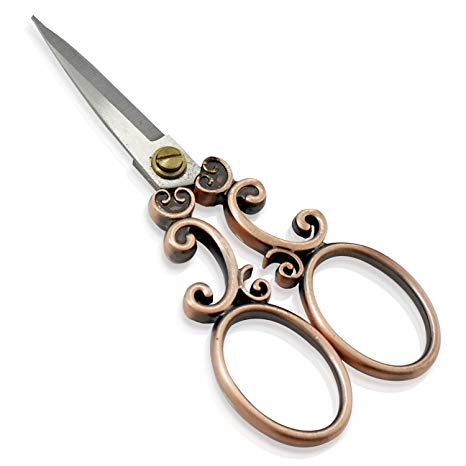 PsmGoods® Vintage Antique Stainless Steel Cross Stitch Antique Sewing Scissors Shears Old Style Look Bronze DIY 5.1” (Scissor 2R)