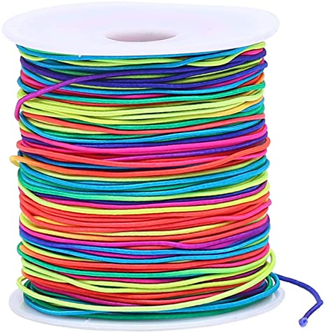 Bingcute 1.0MM Rainbow Elastic Cord Beading Threads Stretch String Fabric Crafting Cords for Jewelry Making, 100 Yard (Rainbow)