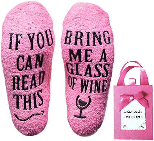 IF YOU CAN READ THIS Funny Saying Bring me Coffe Wine Beer Fluffy Winter Fuzzy Slipper Socks for Men Women