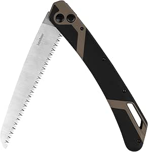 Kershaw Taskmaster Saw 2, 7" Serrated Blade, Outdoor Compact Folding Saw, Push-Button Opening Lock, Tan