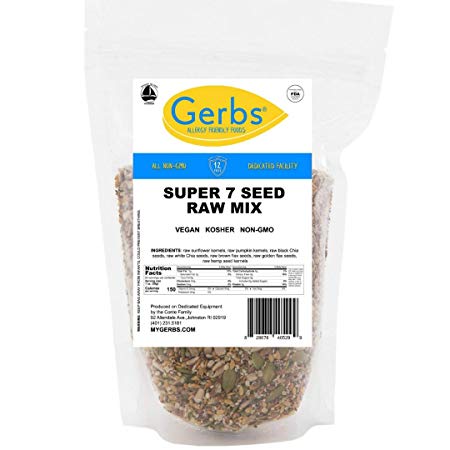 Raw Super 7 Seed Mix, 4 LBS - Top 14 Food Allergy Free & NON GMO by Gerbs (Pumpkin, Sunflower, Black Chia, White Chia, Golden Flax, Brown Flax, Hemp Seeds)