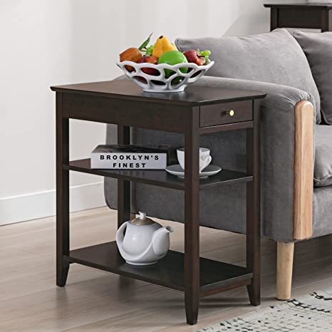 End Table with Drawers Nnewvante Bamboo Side Table Open Storage Shelf for Slim Small Space