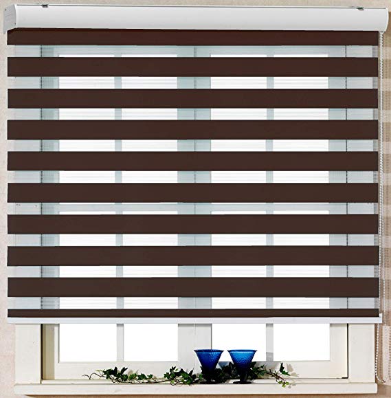 Foiresoft Custom Cut to Size, [Winsharp Basic, Mocha, W 71 x H 64 inch] Zebra Roller Blinds, Dual Layer Shades, Sheer or Privacy Light Control, Day and Night Window Drapes, 20 to 103 inch Wide