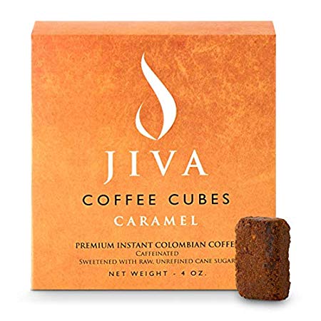 Jiva Cubes - Caramel Instant Coffee with Raw Cane Sugar - Freeze-Dried Colombian Arabica - Non-Dairy, Organic Flavoring, No Creamer, No Artificial Ingredients (24 Servings)