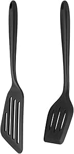 Vicloon Silicone Spatula, 2 Pcs Silicone Solid Turner, Non Stick Slotted Spatula Set, High Heat Resistant BPA Free Cooking Utensils, Black Silicone Spatula for Fish, Egg, Pancake - Silver