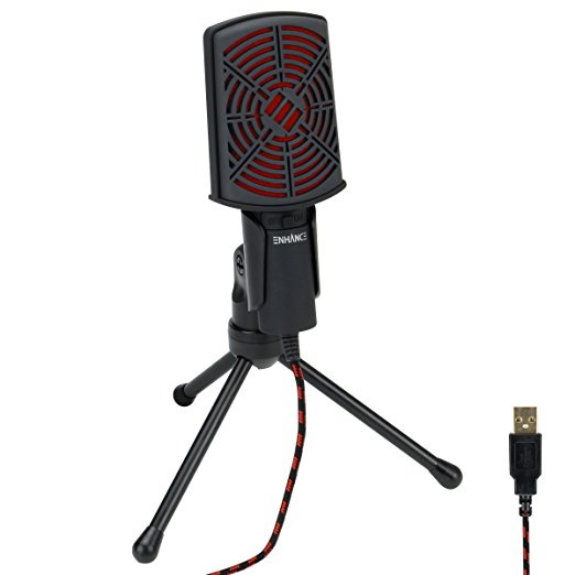 USB Condenser Gaming Microphone - Computer Recording Streaming Mic with Adjustable Stand Design and Mute Switch by ENHANCE - For Skype, Conference Calls, Twitch, Youtube, and Discord - Red