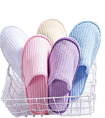 5 Pairs men or women Closed toe Slippers Washable Portable Disposable Reusable for Home Bathroom SPA Family Guests Travel Hotel Hospital Real Estate Assorted Color Comfortable Breathable Material (Corral, Women's 6-8, Purple)
