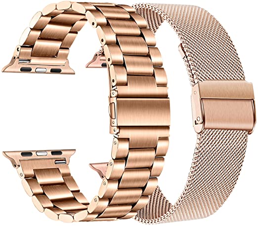 Band Sets for Apple Watch 41mm 40mm 38mm Rose Gold Women, TRUMiRR 2 Pack Solid Stainless Steel Watchband   Mesh Strap for iWatch SE Series 7 6 5 4 3 2 1 41mm 40mm 38mm