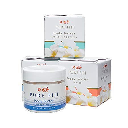 Pure Fiji Body Butter 3 Scent Variety Pack ( Coconut Infusion, Mango, and White Gingerlily), 2 oz Each