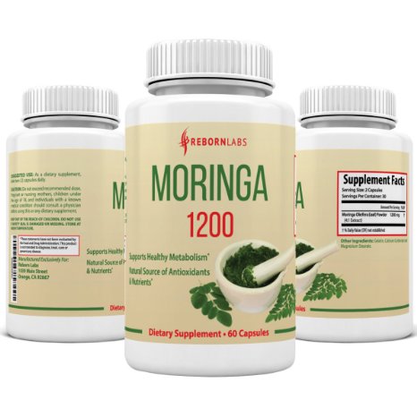 Moringa Oleifera Capsules  Premium Extract  Pure Antioxidant Powerhouse for Blood Sugar Immune and Energy Support  1200mg Potent 41 Extract 60 Capsules