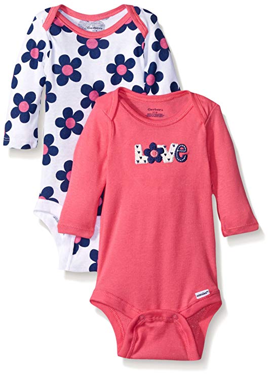 Gerber Baby Girls' 2-Pack Long-Sleeve Onesies Bodysuit