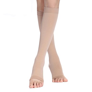 Compression Socks 20-30 mmHg (1 pair) for Women & Men Best Medical, Nursing, for Running, Athletic, Edema, Varicose Veins, Pregnancy & Maternity - Below Knee High Stockings Open-toe