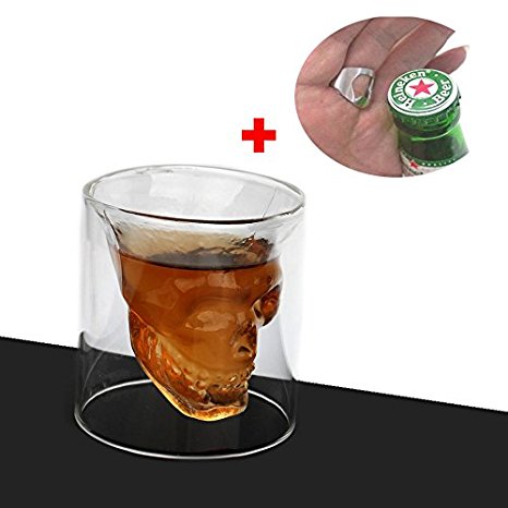 DOOMED Crystal Skull Pirate Shot Glass Drinkware Cocktail Wine Beer Cup   1 Gift Ring Opener