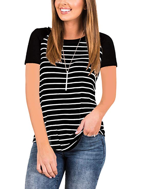 EZBELLE Women's Striped Raglan T Shirt 3/4 Sleeve Baseball Tunic Tops Blouse