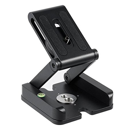 GkGk G15 Folding Pan Head, Z Type Flex Tilt Aluminum Alloy Portable Tripod Head with Quickly Release Plate and Spirit Level for Tripod, Dolly, Slider, DSLR Cameras, Max Load Up to 3 Kilograms