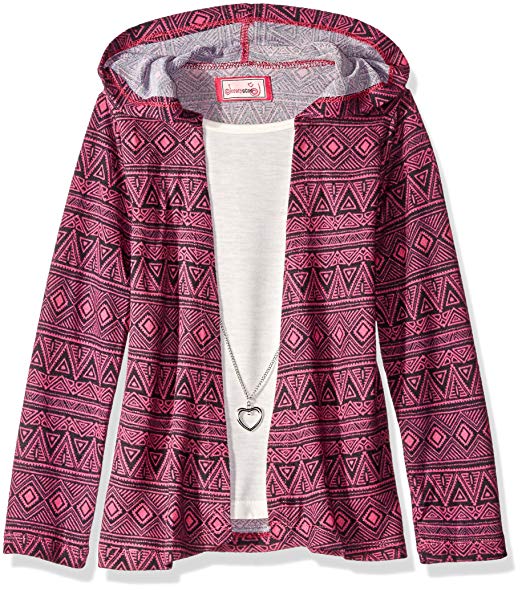 Dream Star Girls' Aztec Printed Hooded 2- Fer with Necklace
