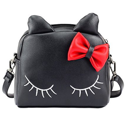 Adorable Bow Cat Handbag Purse for Toddler Kids Girls Mini Shoulder Backpack